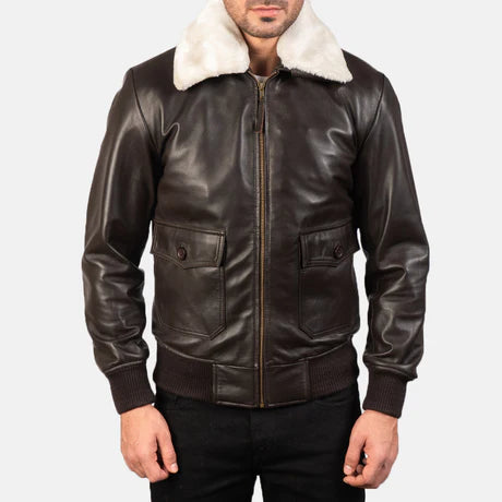 Airin G-1 Black & White Leather Bomber Jacket