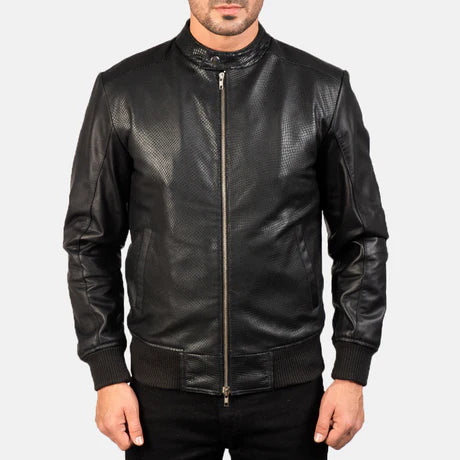 Avan Black & Maroon Leather Bomber Jacket