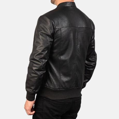 Avan Black & Maroon Leather Bomber Jacket