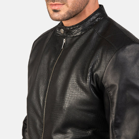 Avan Black & Maroon Leather Bomber Jacket