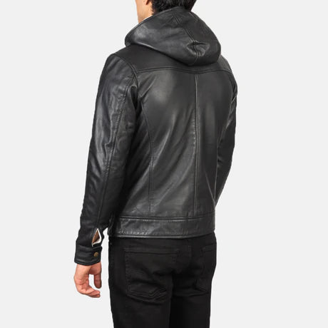 Baston Green Hooded Leather Bomber Jacket