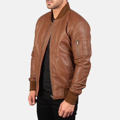 Bomia Ma-1 Black Leather Bomber Jacket