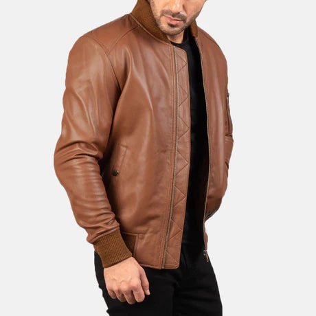 Bomia Ma-1 Black Leather Bomber Jacket