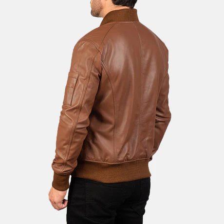 Bomia Ma-1 Black Leather Bomber Jacket