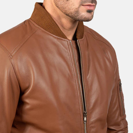 Bomia Ma-1 Black Leather Bomber Jacket