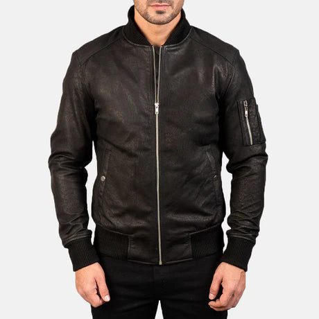 Bomia Ma-1 Black Leather Bomber Jacket