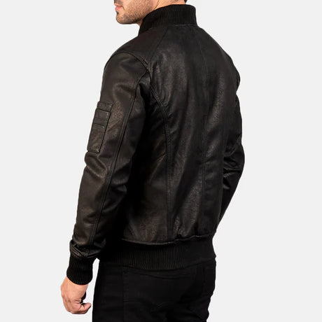 Bomia Ma-1 Black Leather Bomber Jacket