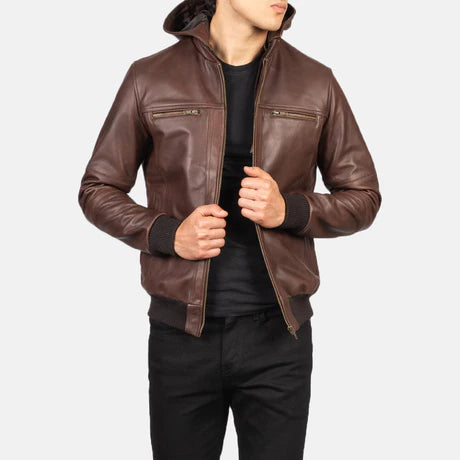 Bouncer Biz Black Leather Bomber Jacket