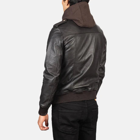 Bravado Black Hooded Leather Bomber Jacket