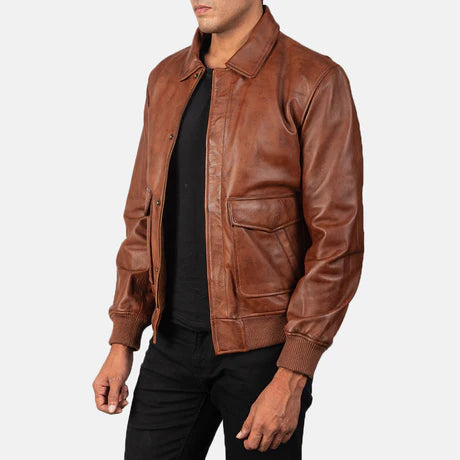 Coffmen Black A2 Leather Bomber Jacket