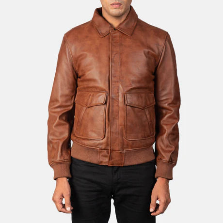 Coffmen Black A2 Leather Bomber Jacket