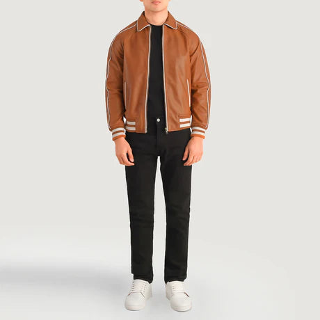 Cooper Black Leather Varsity Jacket