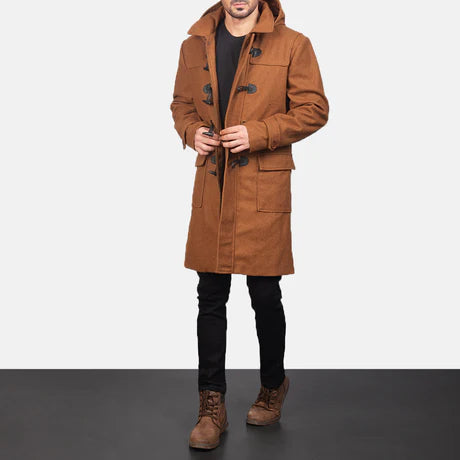 Drake Grey Wool Hooded Duffle Coat