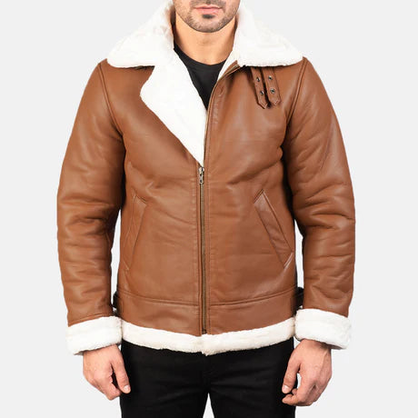 Men's Black Genuine Shearling Bomber Leather Aviator B3 Jacket