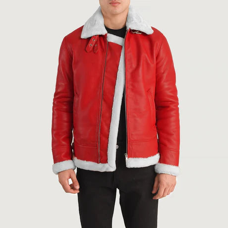 Men's Black Genuine Shearling Bomber Leather Aviator B3 Jacket
