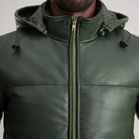 Gordon Black Hooded Leather Puffer Jacket
