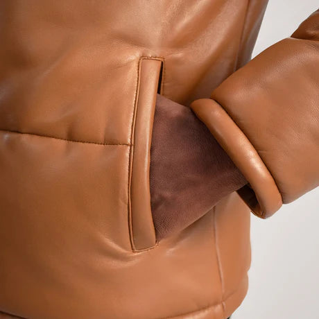 Gordon Black Hooded Leather Puffer Jacket