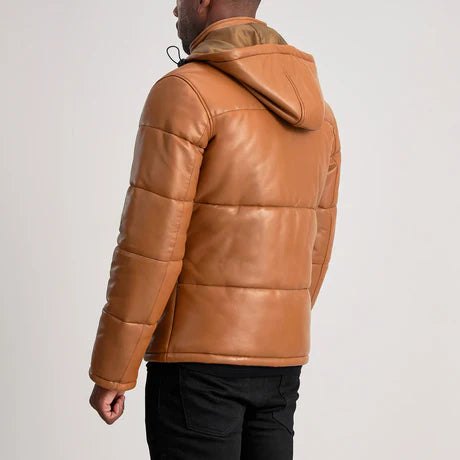 Gordon Black Hooded Leather Puffer Jacket