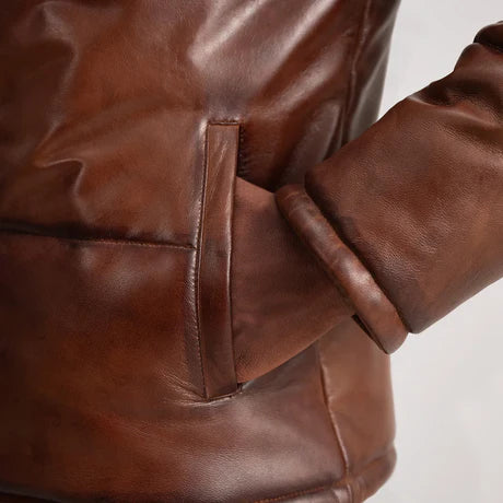 Gordon Black Hooded Leather Puffer Jacket