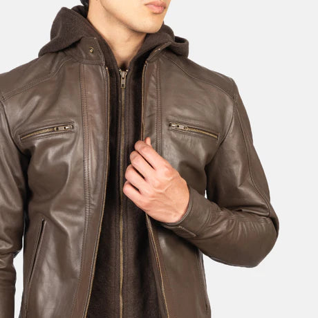 Hector Black Hooded Leather Biker Jacket