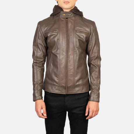 Hector Black Hooded Leather Biker Jacket