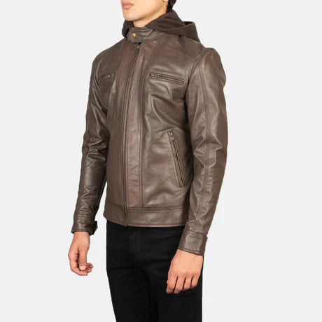 Hector Black Hooded Leather Biker Jacket
