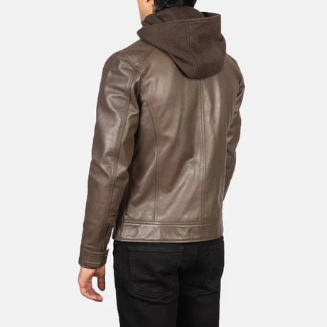 Hector Black Hooded Leather Biker Jacket