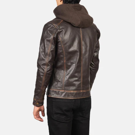 Hector Black Hooded Leather Biker Jacket