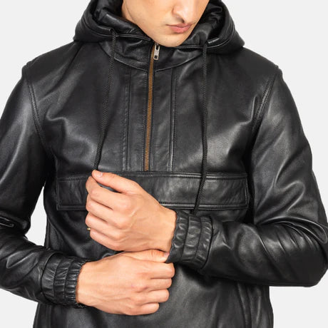 Kenton Hooded Brown Leather Pullover Jacket