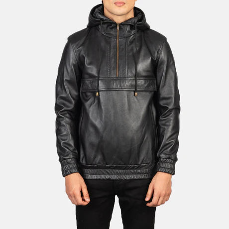 Kenton Hooded Brown Leather Pullover Jacket