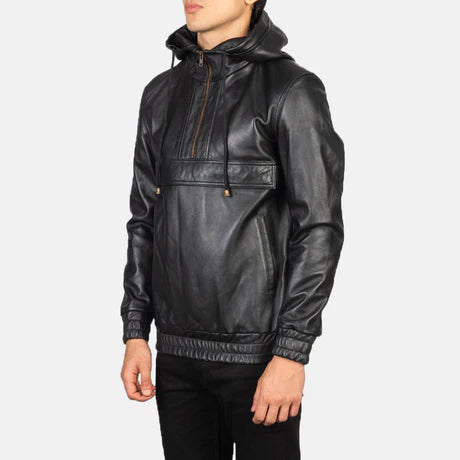 Kenton Hooded Brown Leather Pullover Jacket