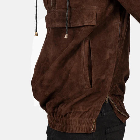 Kenton Hooded Brown Leather Pullover Jacket