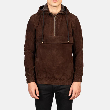 Kenton Hooded Brown Leather Pullover Jacket