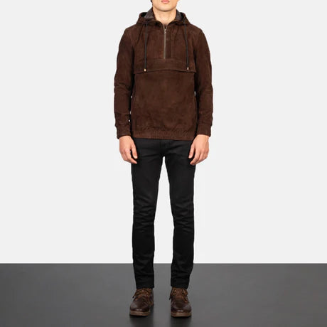 Kenton Hooded Brown Leather Pullover Jacket