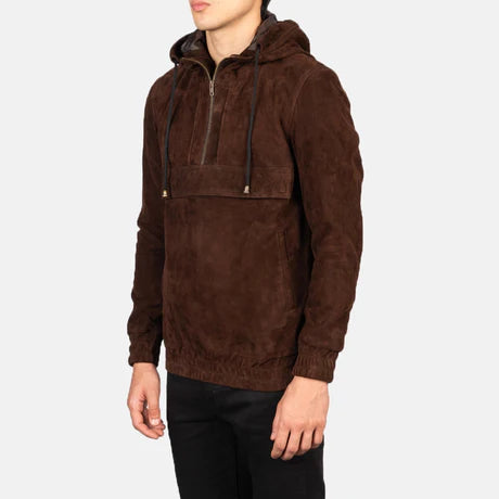 Kenton Hooded Brown Leather Pullover Jacket