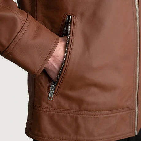 Lavendard Brown Leather Biker Jacket