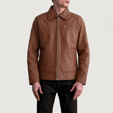 Lavendard Brown Leather Biker Jacket