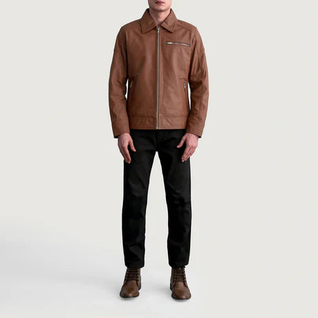 Lavendard Brown Leather Biker Jacket