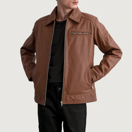 Lavendard Brown Leather Biker Jacket