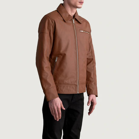 Lavendard Brown Leather Biker Jacket