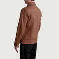 men's cognac leather trucker jacket