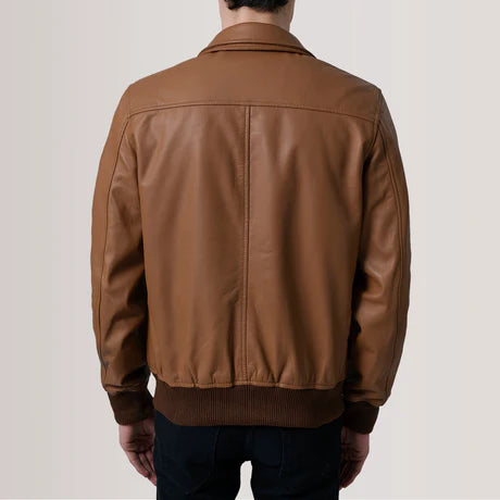 Lester Tan Leather Bomber Jacket