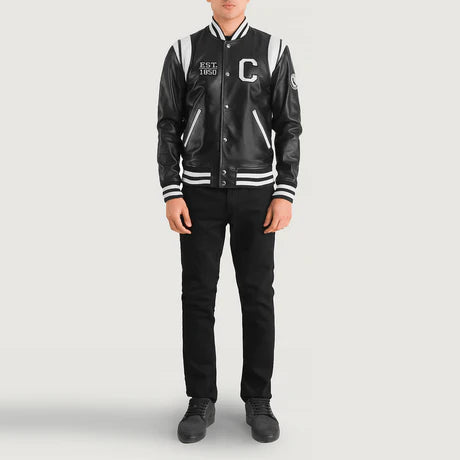 Liberte California Black Leather Varsity Jacket