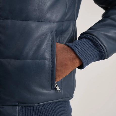 Lucas Black Leather Puffer Bomber Jacket