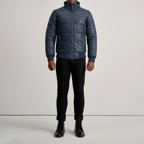 Lucas Black Leather Puffer Bomber Jacket