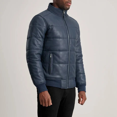 Lucas Black Leather Puffer Bomber Jacket