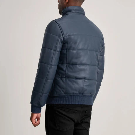 Lucas Black Leather Puffer Bomber Jacket