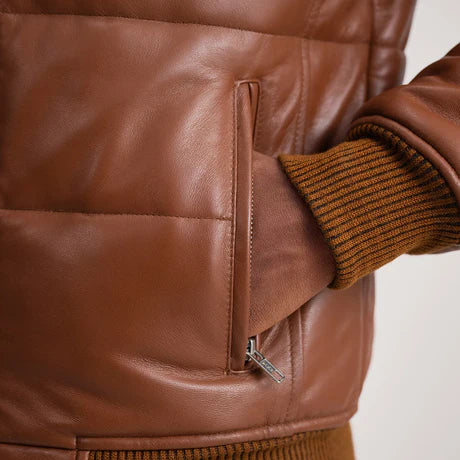 Lucas Black Leather Puffer Bomber Jacket