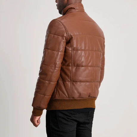 Lucas Black Leather Puffer Bomber Jacket