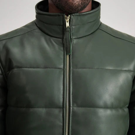 Lucas Black Leather Puffer Bomber Jacket